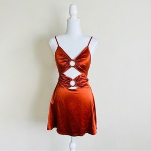 NWT ASOS Rust Satin O-Ring Cutout Cami Petite Mini Dress